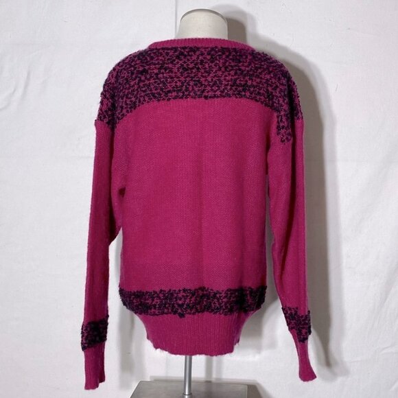 Vintage Franco Valeri Fuchsia Black Textured Knit Crew Neck Sweater M - Picture 4 of 13